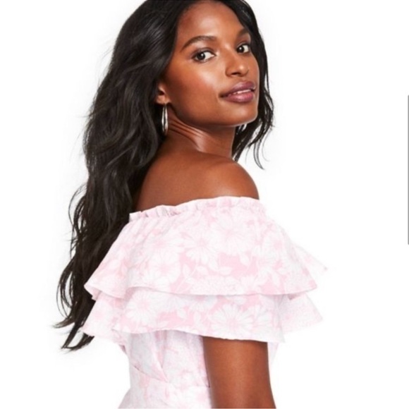 Lisa Marie Fernandez Off The Shoulder Floral Ruffle Mini Dress Pink Size 3X NWT| - Picture 17 of 17